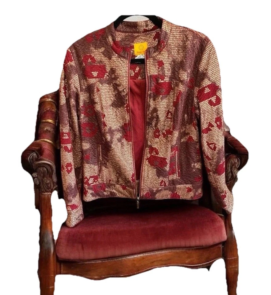 Ruby Rd. Women's Sz 8 Blazer Burgundy Gray Shiny Detail Zipper Front Pockets - Image 2 of 3