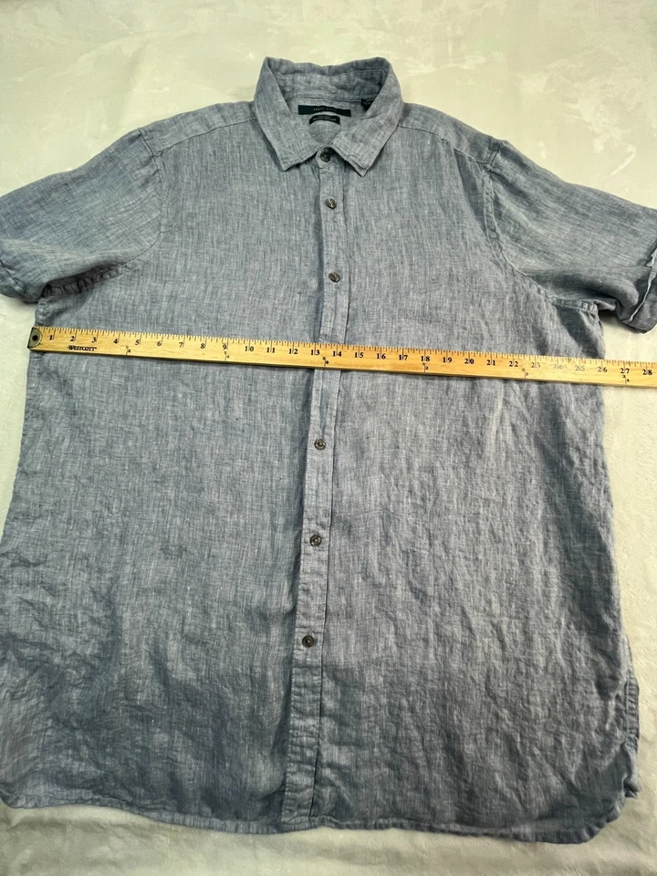 PERRY ELLIS Mens XLT Shirt Linen Light Blue Short Sleeve XL Tall - Image 3 of 4