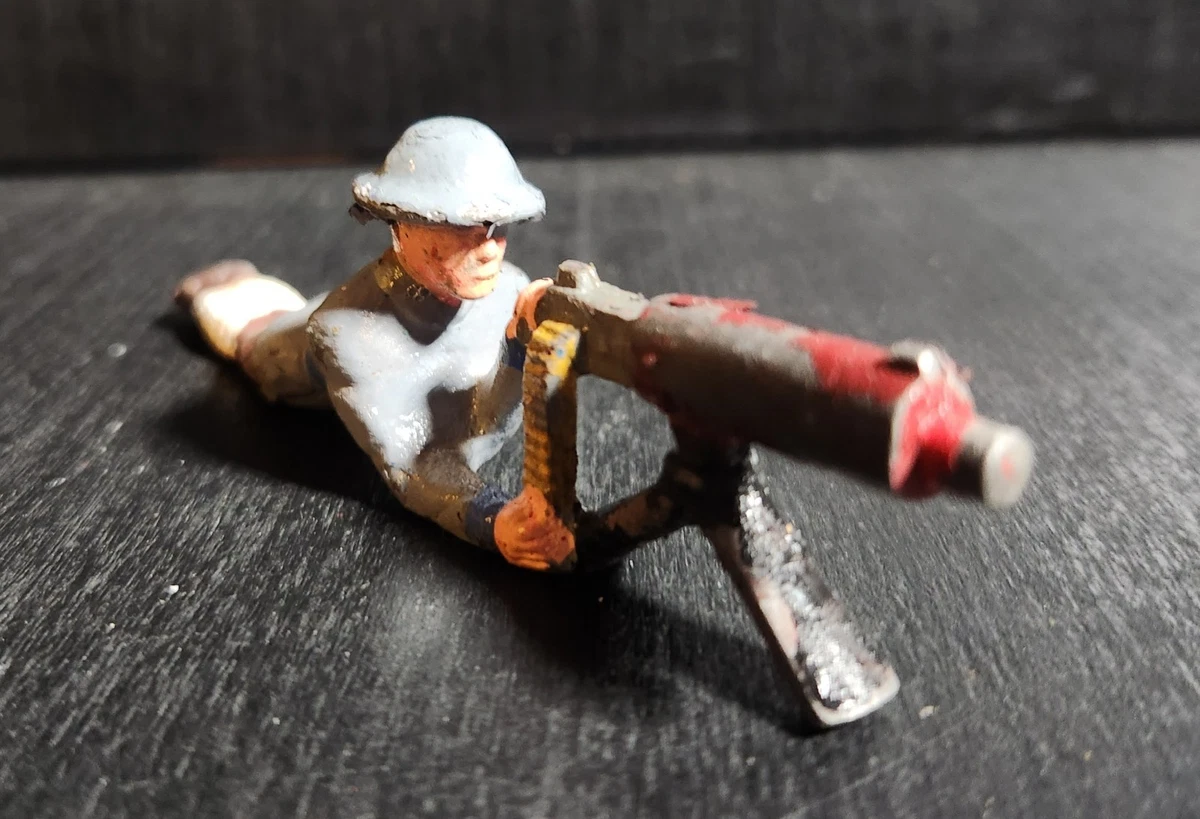 GREY IRON VINTAGE TOY SOLDIER PRONE MACHINE GUNNER G62 1930s SOLID ORIGINAL