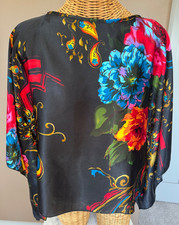 Women's Black Floral Kimono Top - Free Size BIG BOLD COLORS 