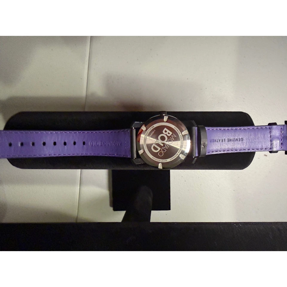 Movado Bold Black Stainless Steel Watch Black Leather Band Water Resistant - Image 4 of 4