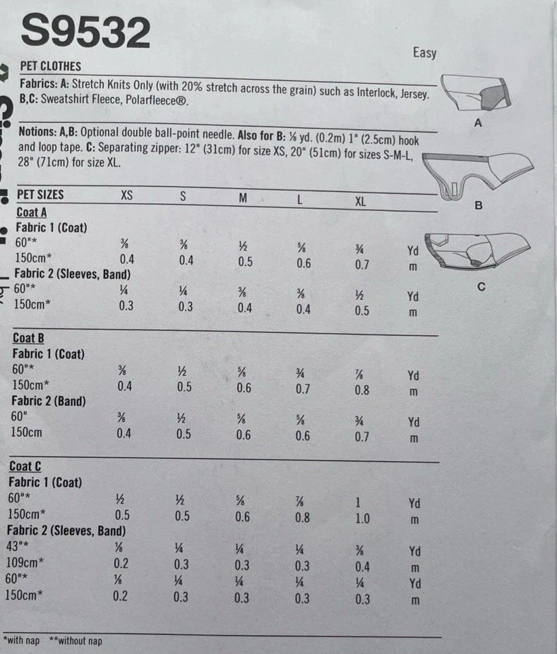 Simplicity - Pattern S9532 -Pet (dog) Clothes - Stretch Knits - XS - XL - Uncut - Image 2 of 3