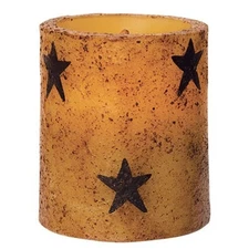NEW Primitive TIMER PILLAR BLACK STARS Burnt IVORY Candle 3.5"T Farmhouse Rustic