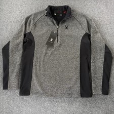 Spyder Men's Gray Black Quarter Zip Fleece Sweater Size Large New W/Tags