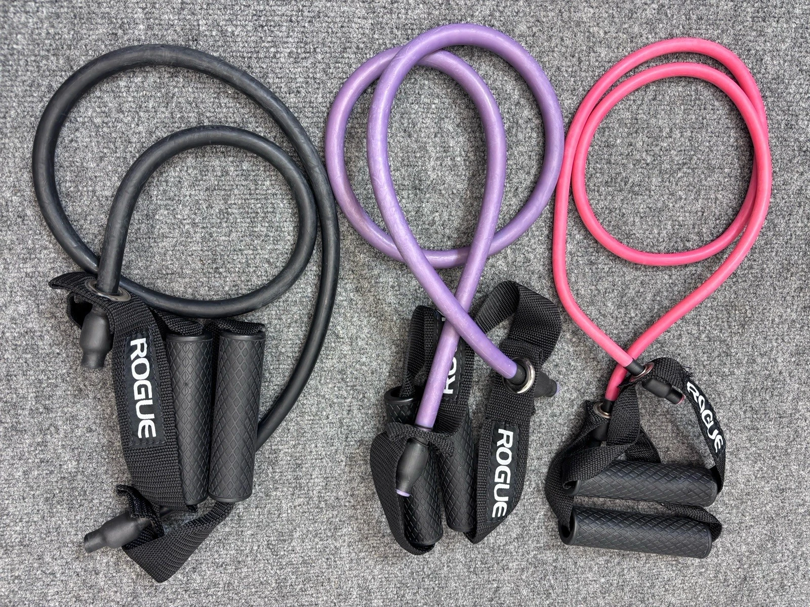 Rogue Fitness Resistance Tube Band Lot Set Black Red Purple