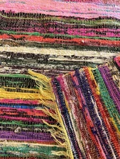 Chindi Rug 43”x 68” Yellow Fringe Colorful Rag Handmade