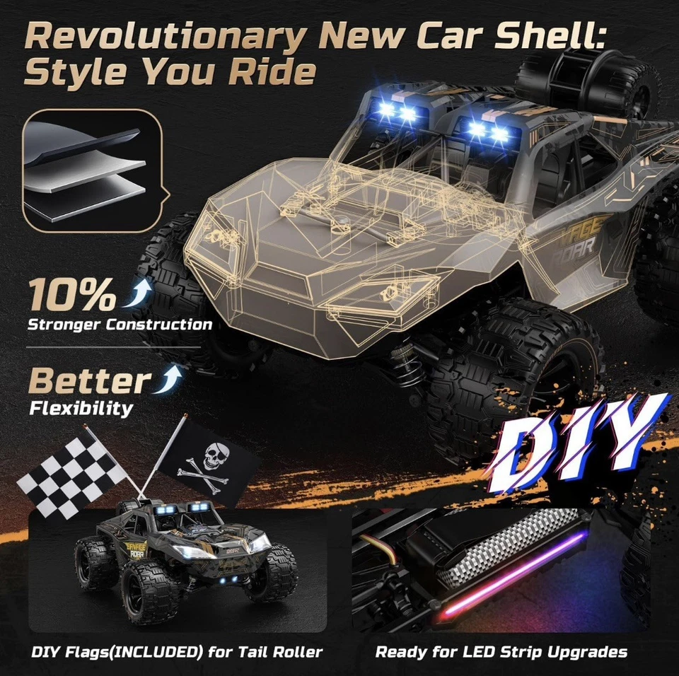 Beast-Mode RC Car 1:14, 40 km/h, 4WD Offroad Monster, LED, 2 Akkus Power - Bild 4 von 4