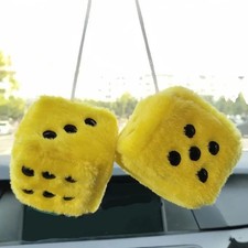 Car Mirror Hanging Decoration Yellow Fuzzy Dice Vintage Plush Auto Decoration