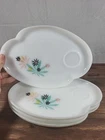 Vintage Milk Glass Atomic Flower Pot Leaf Snack Plate Trays, Set of 4