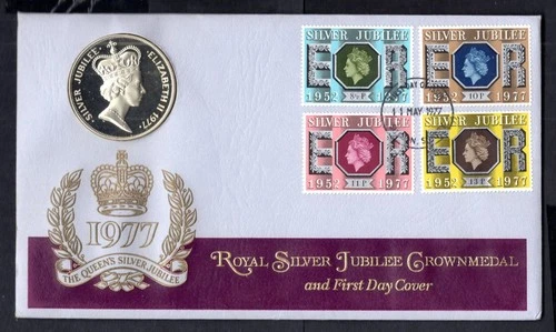 GB - 1977 QE2 Silver Jubilee Crown Coin / Medal First Day Cover