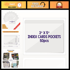 Clear Adhesive Index Card Pockets 3"x5" - 50 Pack, Top Open Storage Labels, Orga