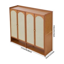 Image of Shoe Cabinet Storage Organizer Footwear Stand Wooden Rattan Doors 2/4 Doors