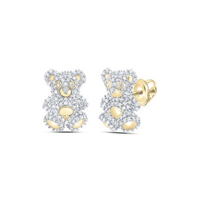 Teddybär-Ohrstecker 0,7 ctw natürlicher Diamant 10 kt Gelbgold