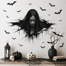 4PCS Halloween Ghost Wall Stickers Scary Ghost Woman Breaking Through Wall Hallo