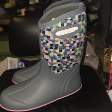 BOGS CLASSIC ll Check SNOW WINTER BOOTS MISTY GRAY Youth 7 Unisex