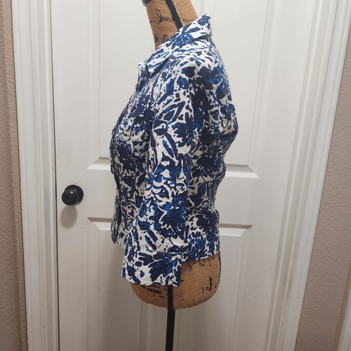 Womens Size 6 Coldwater Creek Short Jacket/Blouse Blue White Geometric Vintage - Picture 4 of 19