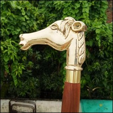 Vintage Wooden Walking Cane Antique Solid Brass Designer Horse Head Handle