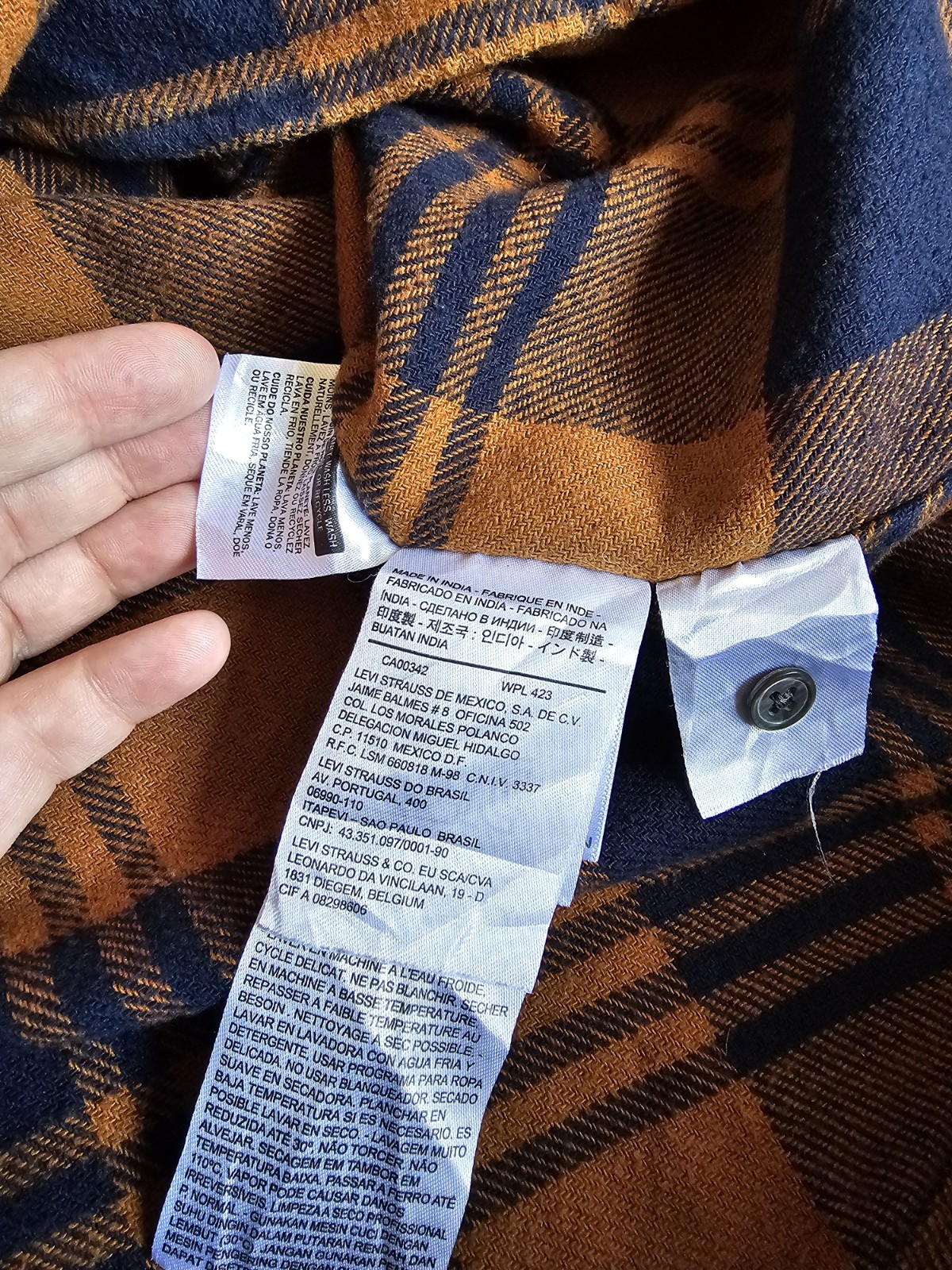Levi's Mens Flannel Western Shirt Small Brown Navy Plaid Heavyweight Snap Button image 6