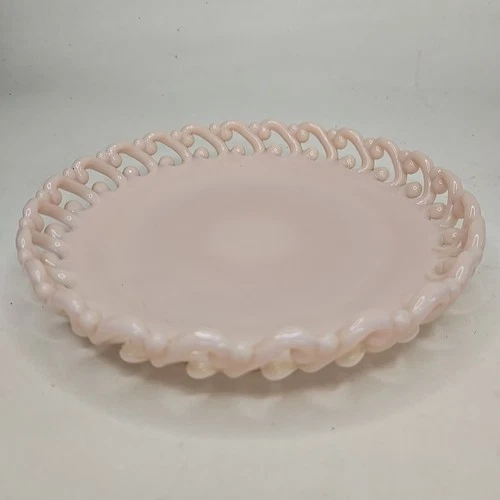 Vintage Fenton PINK Milk Scroll Lace 8" Plate Reverse C Border