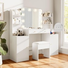 Makeup Vanity Desk with Mirror and LED Lights, Dressing Table with Power Outlet