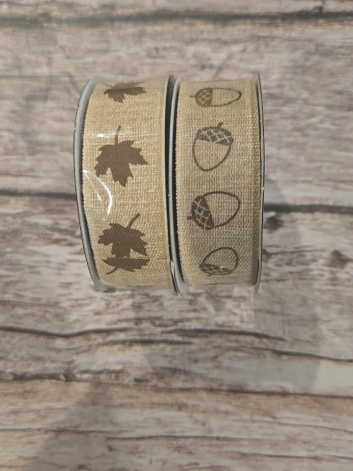 The Ribbon Boutique 2 Spools Ribbon Autumn Burlap Look Acorns Leaves NWT(G55) - Image 4 of 4