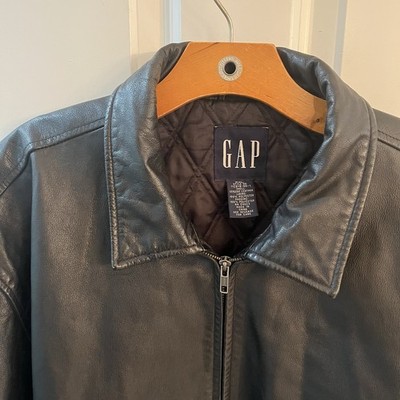 GAP Men Extra Extra Large XXL 2XL Black Leather Jacket Bomber