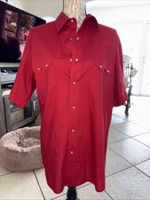 Vintage Wrangler Shirt Mens XL Red Pearl Snap Western  W  Flap Short Sleeve