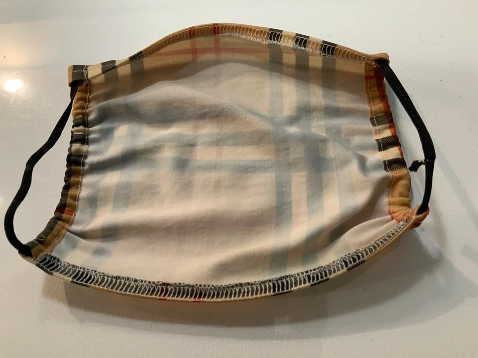 Custom Made,Designer Style /Tan / Red / Black Plaid Check Nova Fabric Face Mask. - Image 2 of 2