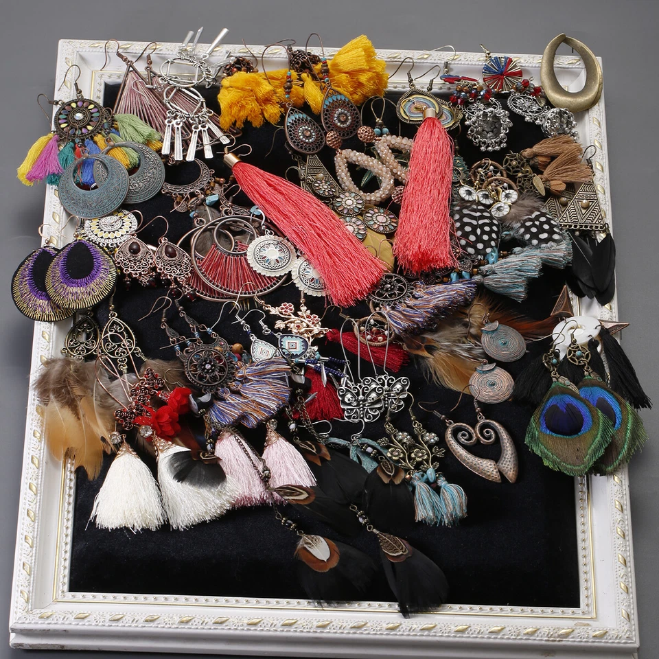 Wholesale 30 Pairs Vintage Retro Dangle Stud Earrings Boho Hoop Jewelry Lot - Image 2 of 4