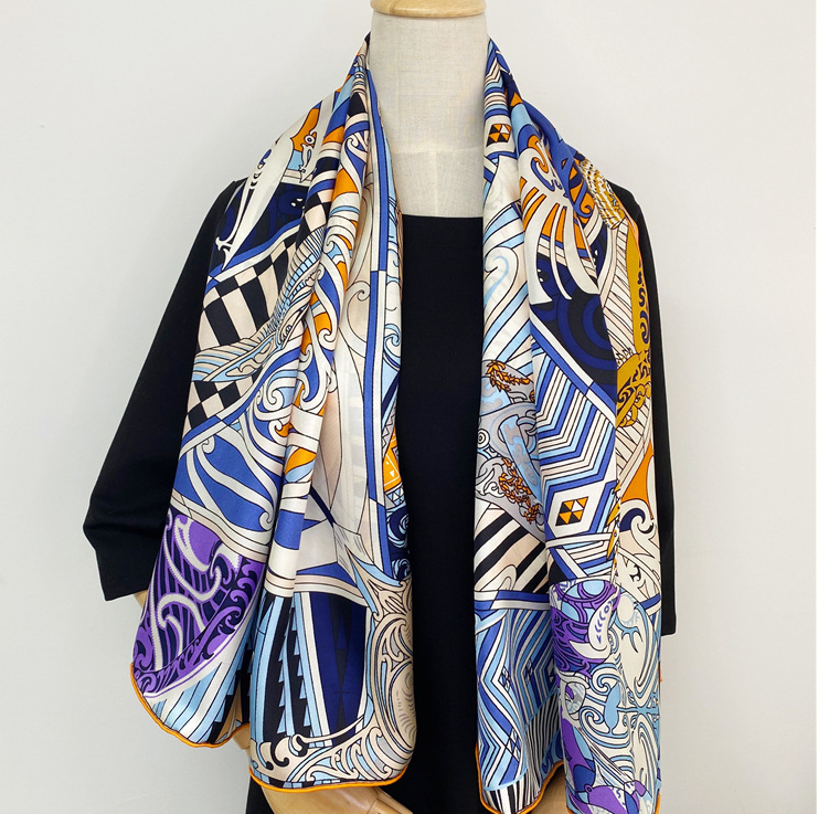 100% Silk Tribal Journey Print Pure Twill Silk Wrap Scarf Bandana Large Shawl 53