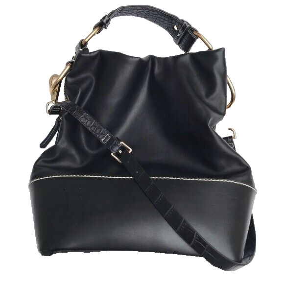 Zara Trafaluc Black Leather Shoulder Tote Satchel Hand Bag Purse