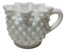 Vintage Fenton Creamer Art Hobnail Milk Glass with Ruffled Edge Cottage Core