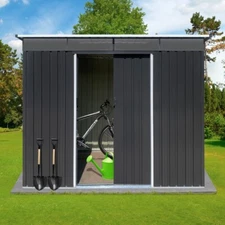 6*8 FT Outdoor Storage Shed Garden Tool Metal Shed w/Sliding Door Black Acrylic
