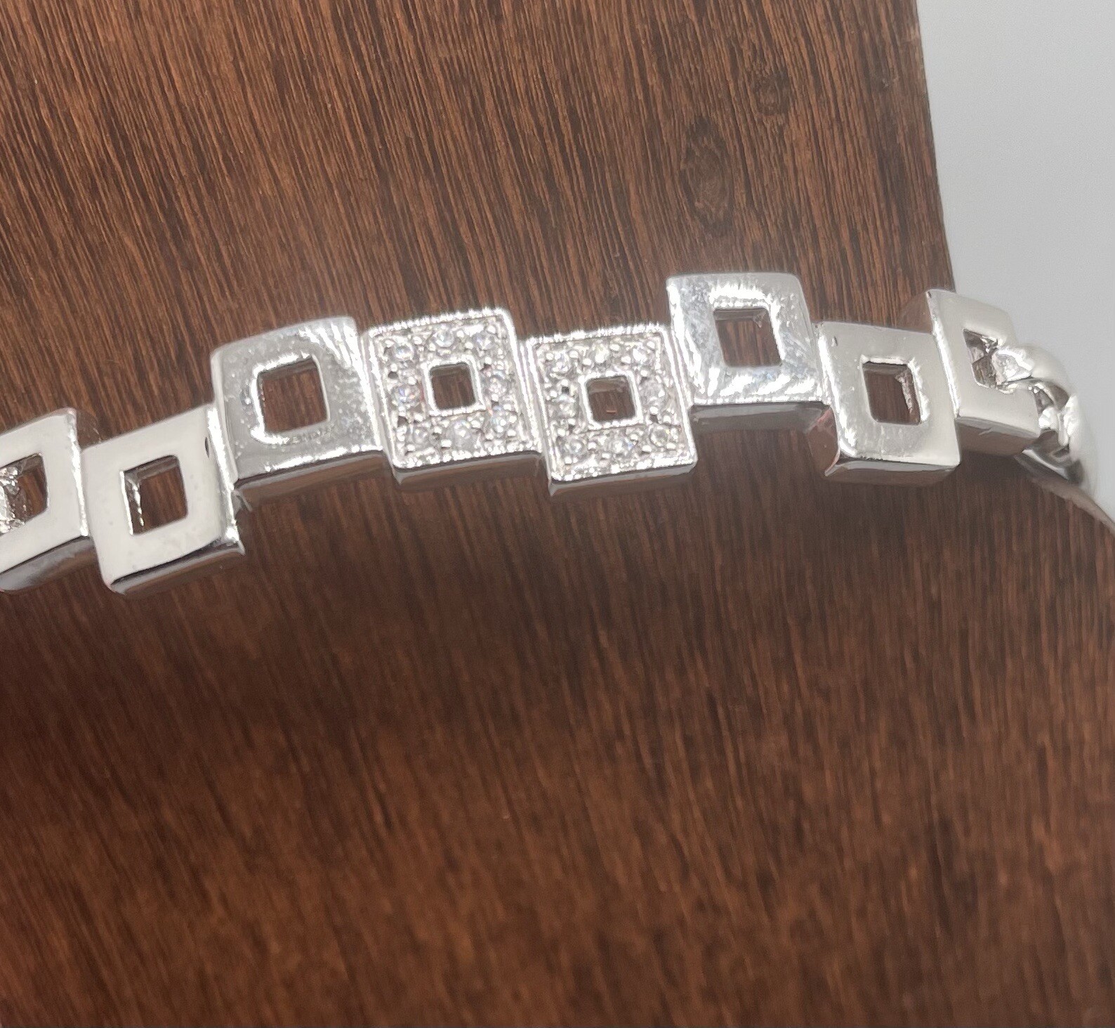 Silver Tone Hook Clasp Square Shape Rhinestone Br… - image 2