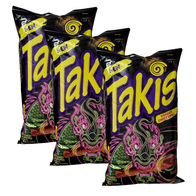 DERRIÈRE LE MIROIR Takis 3 Takis DRAGON SWEET CHILI Spicy Sweet Chili Pepper Rolled
