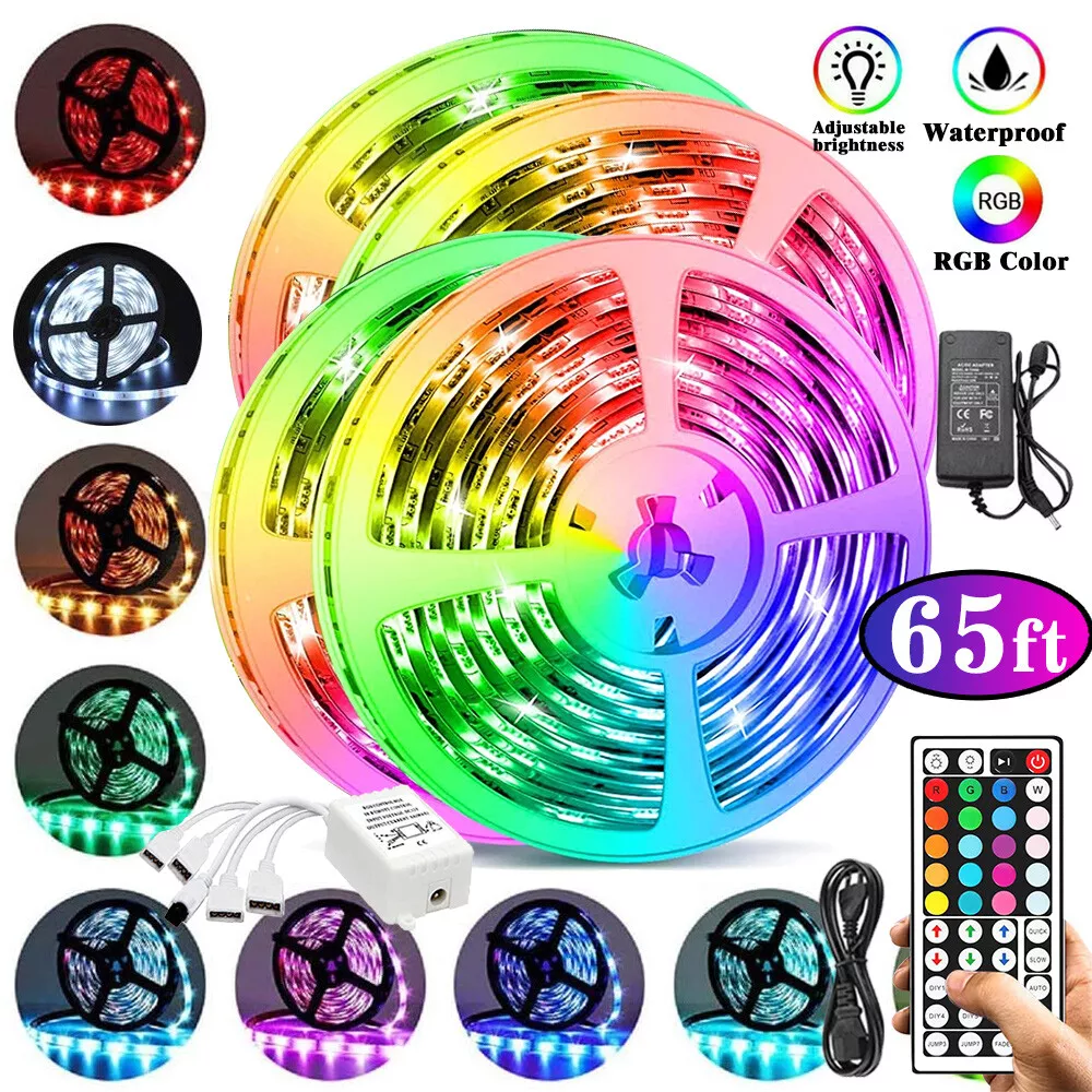 TSV 50ft LED Strip Light 3528 RGB with Remote, Waterproof for Home