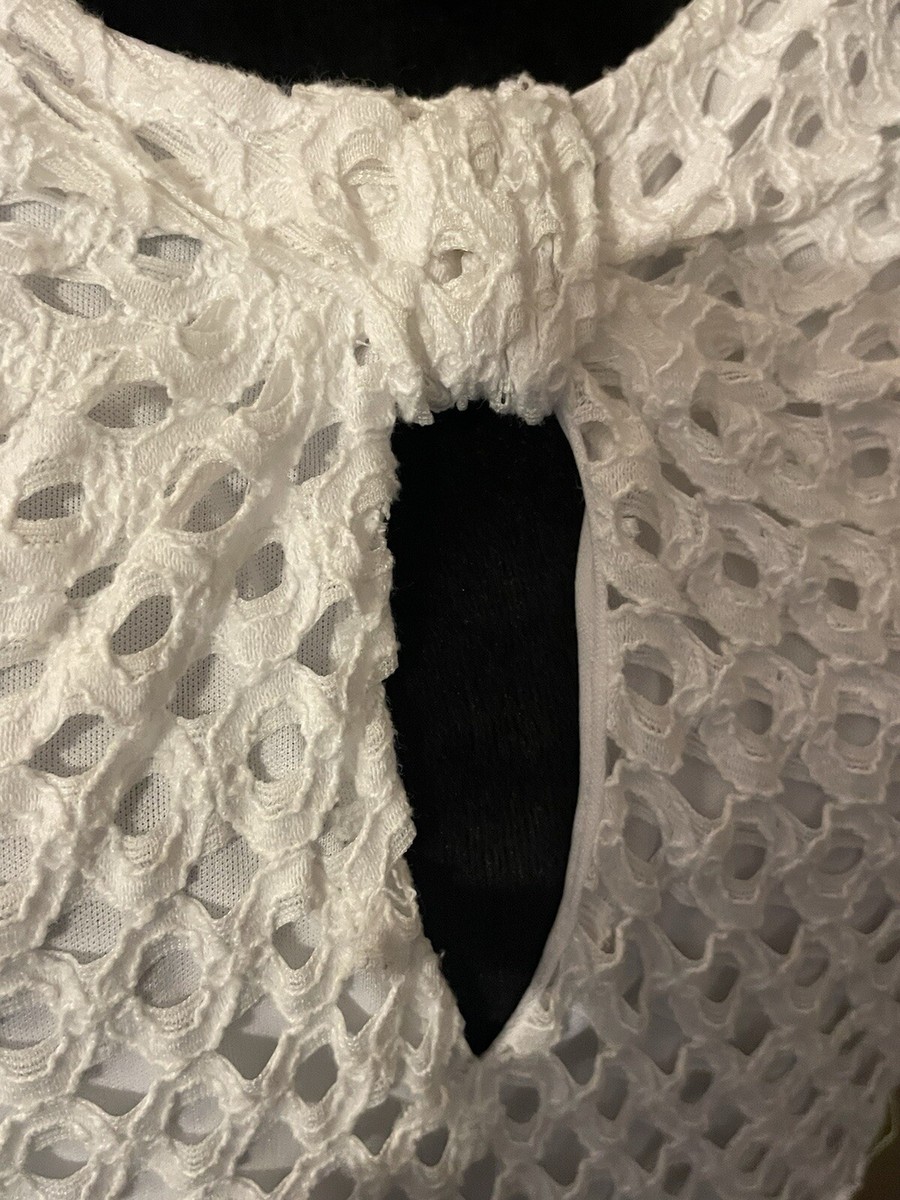 Sharagano Women's Optic White Lace Stretch Dress Sz 12 Scoop Neck Zip Back  | eBay