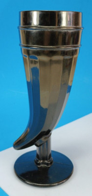 Mount Pleasant Double Shield Black Horn Glass Pedestal Cup.