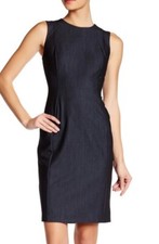 Calvin Klein Dress Women Midi Sheath Pencil Charcoal Grey Sleeveless Zip Career