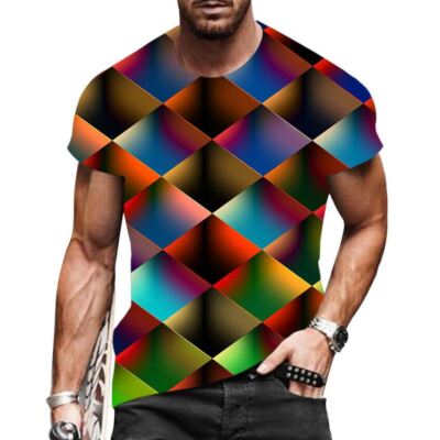 T Shirts Men Fashion 3D Optical Illusion Graphic Short Sleeve Casual Novelty Tee
