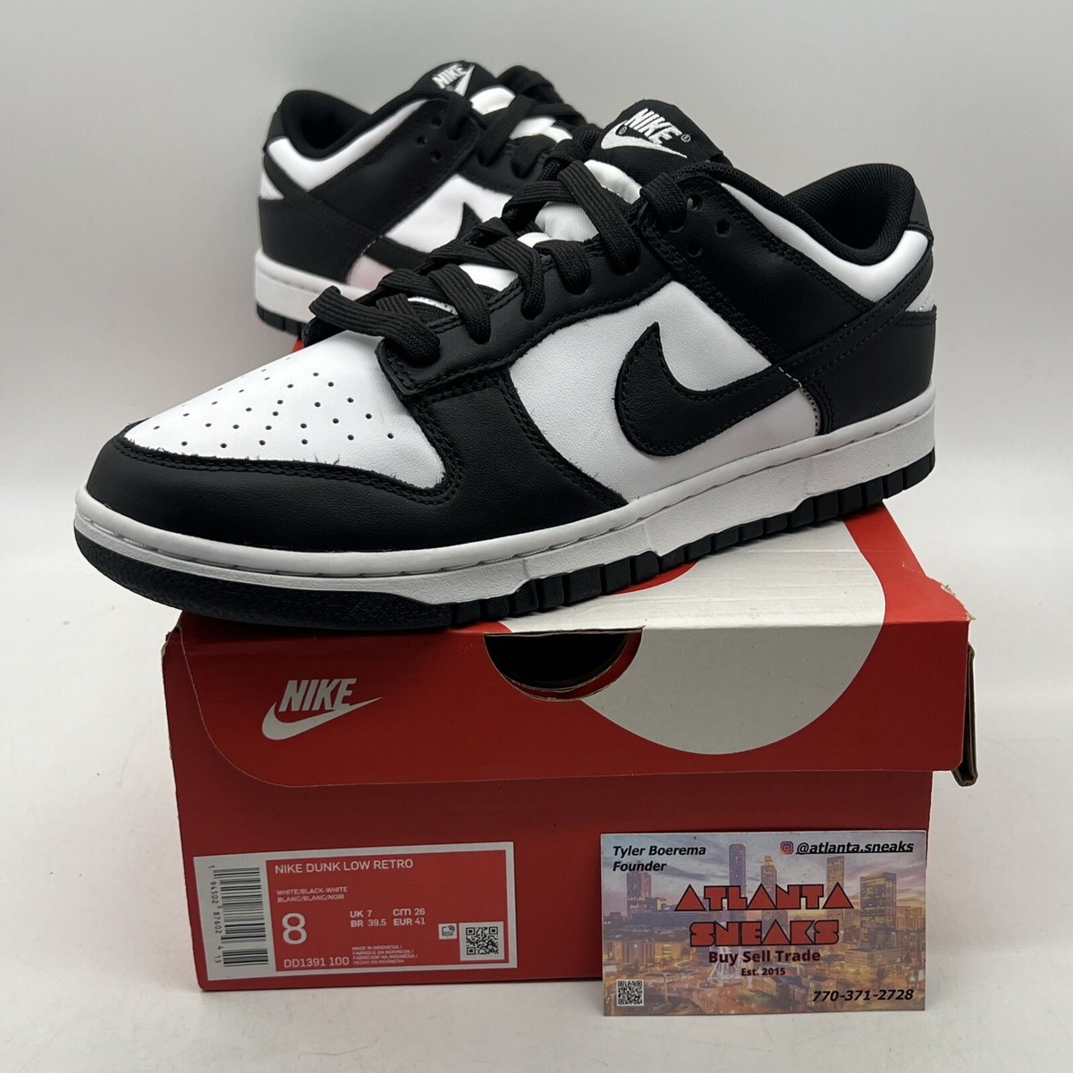 Size 8 Nike Dunk Low Black White Leather Panda (DD1391-100) | eBay