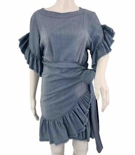 ISABEL MARANT ETOILE Lelicia Dress Size 6 S Denim Wrap Ruffle Flutter Sleeve