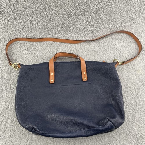 Gap Leather Shoulder Bag Womens Large Blue Gray Canvas Multi Pocket Travel Gym - Picture 5 of 17