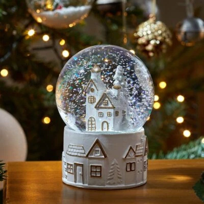 MARCO PAUL Christmas LED Musical Snow Globe Winter House Colour Changing Sphere Decor 10cm