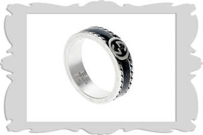 Gucci Interlocking G Black Enamel Sterling Silver Ring