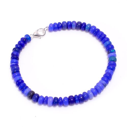 Bracelet perles lisses rondelle opale bleue éthiopienne 35,65 ct 8" A-3534 - Photo 1 sur 3