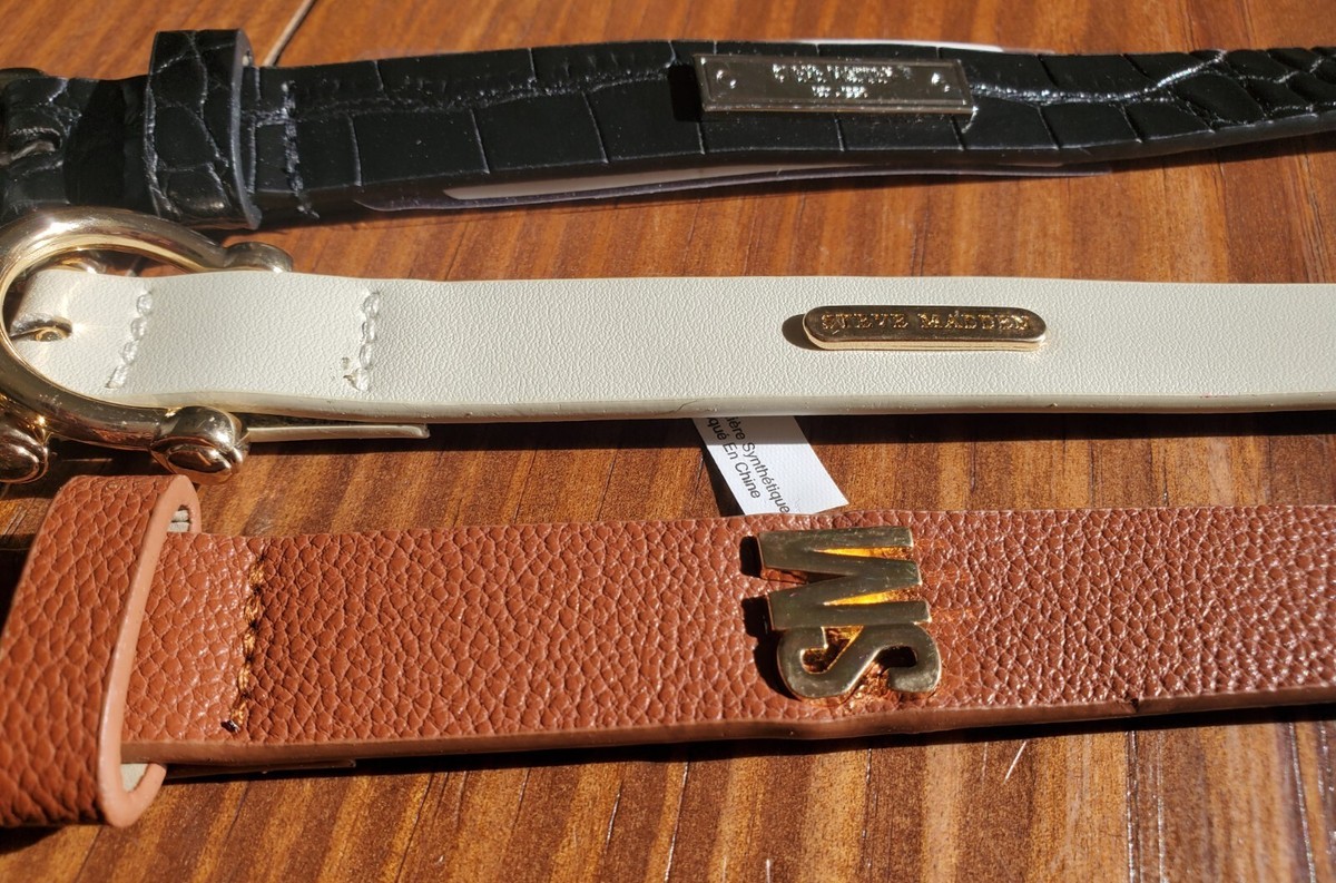 Steve Madden Set of 3 Skinny Belts | Black, Brown & Nude | Size Medium | New Madden NYC Women main image 3