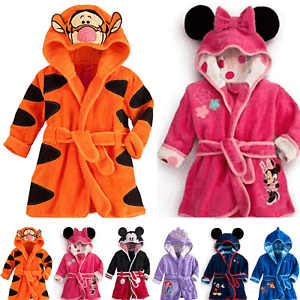 Kids Baby Boy Girl Cartoon Nightwear Bathrobe Hooded Bath Robe Gown Sleepwear UK