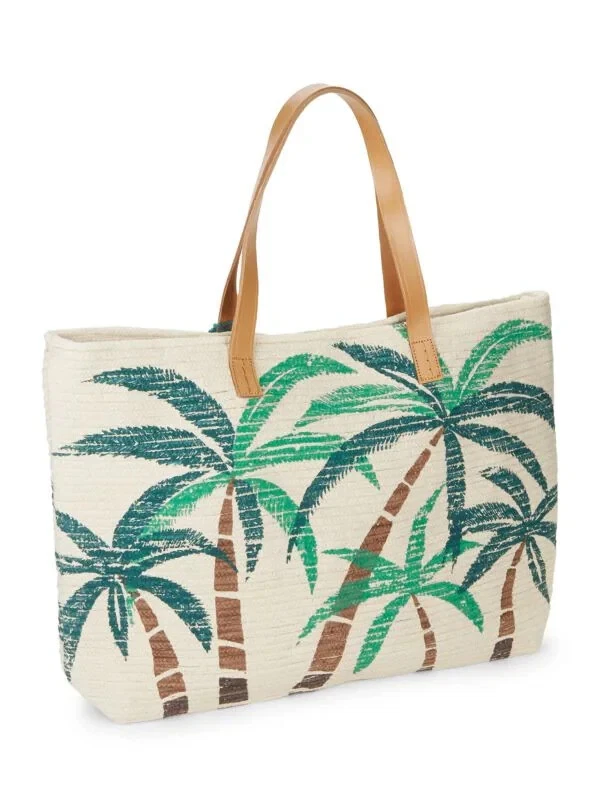Star Mela Zoie Palm Tree Tote Beach Bag Leather Handles Wood Beads NWT $442.50 - Image 3 of 4