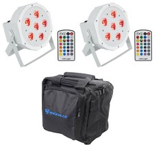  2 Rockville BATTERY PAR 6RF White Rechargeable Wireless DMX Lights Remotes Bag
